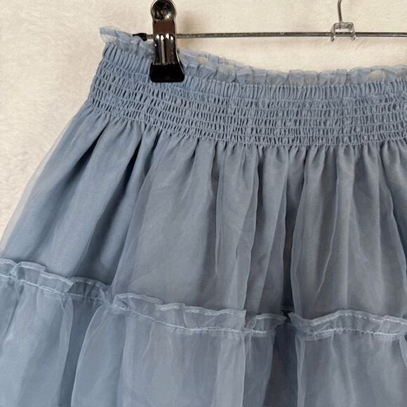 Tularosa Delaney Skirt in Vintage Blue Lined Organza Ruffles Elastic Waist Small - Picture 4 of 11